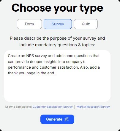 Generate NPS Surveys Instantly with AI.