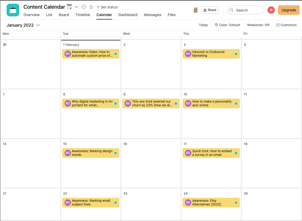 Content Calendar 2022.