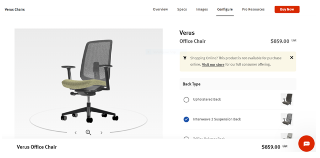 Herman Miller furniture configurator.