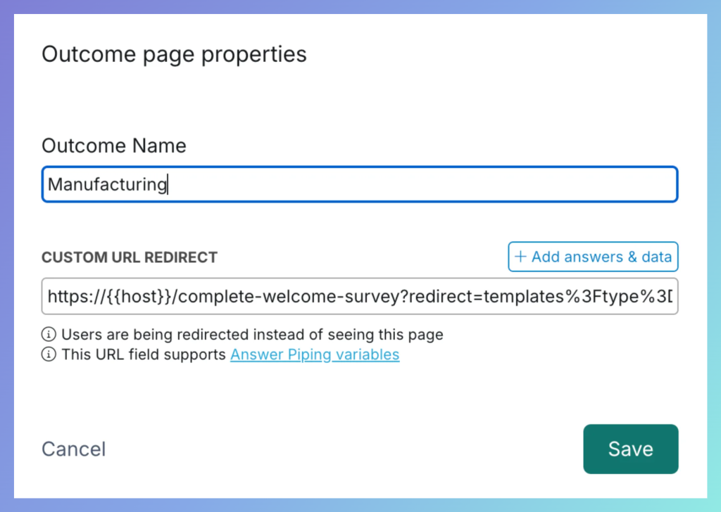 custom redirect with involve.me.
