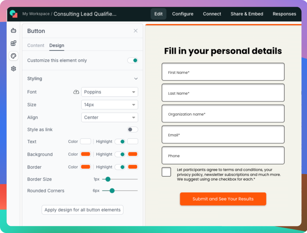 involve.me element customization.