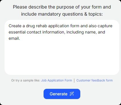 Drug Rehab Application Form.