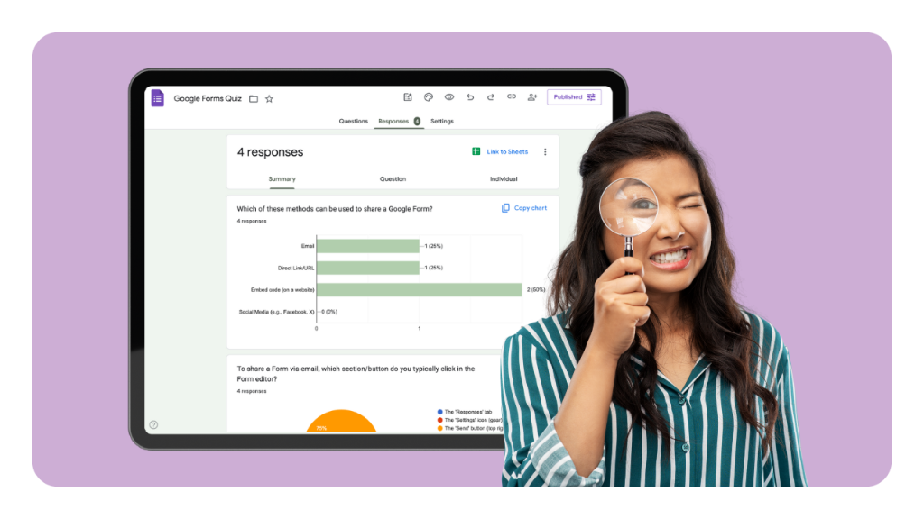 Person looking at Google Forms responses.