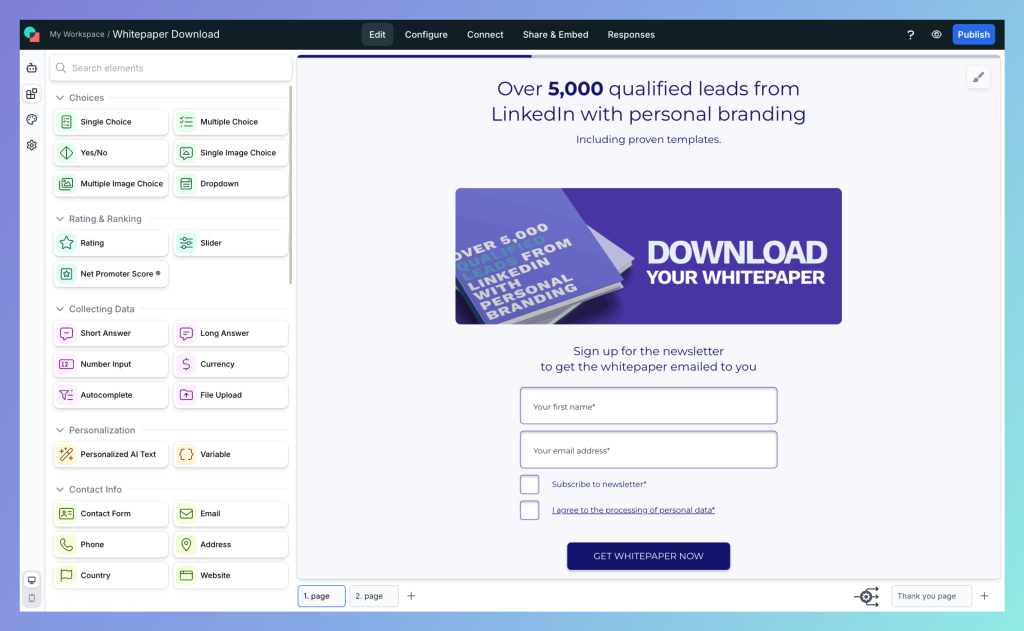 involve.me builder interface.