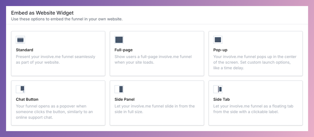 involve.me embedding options.