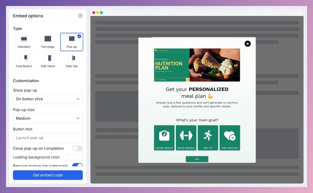 publish as popup with involve.me.