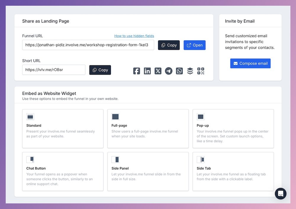 share or embed a form with involve.me.