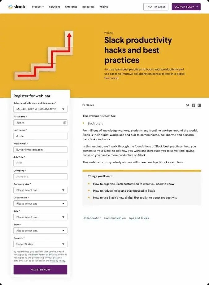 Landing Page for Webinar.