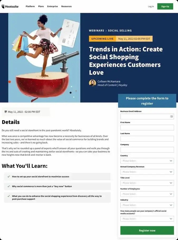 Landing Page for Webinar.