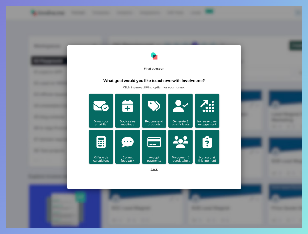 Example of question from involve.me onboarding survey.