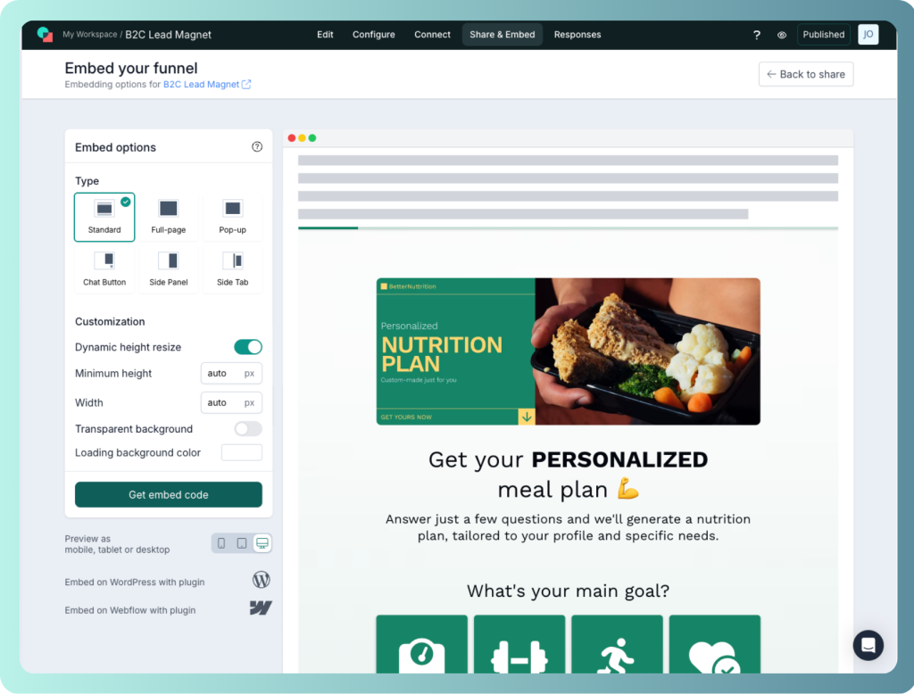 involve.me publishing options.