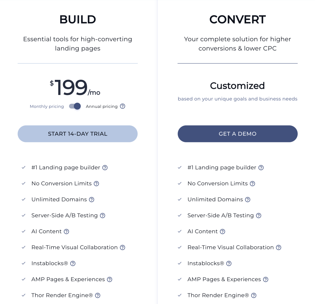 Instapage pricing.