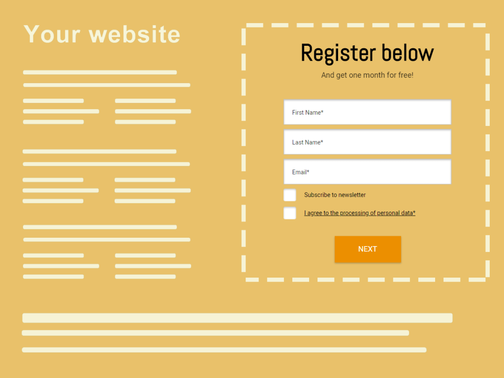registration section on a website.