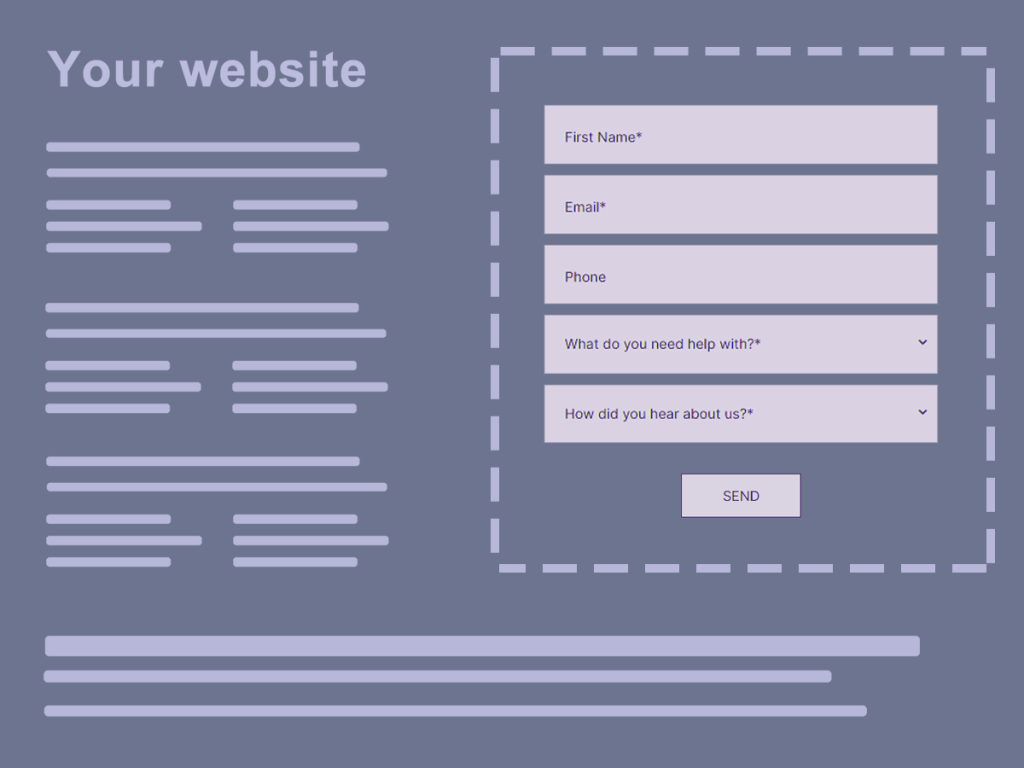 registration form embedded on a purple website.