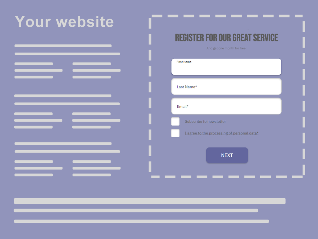 registration form embedded on a website illustration.