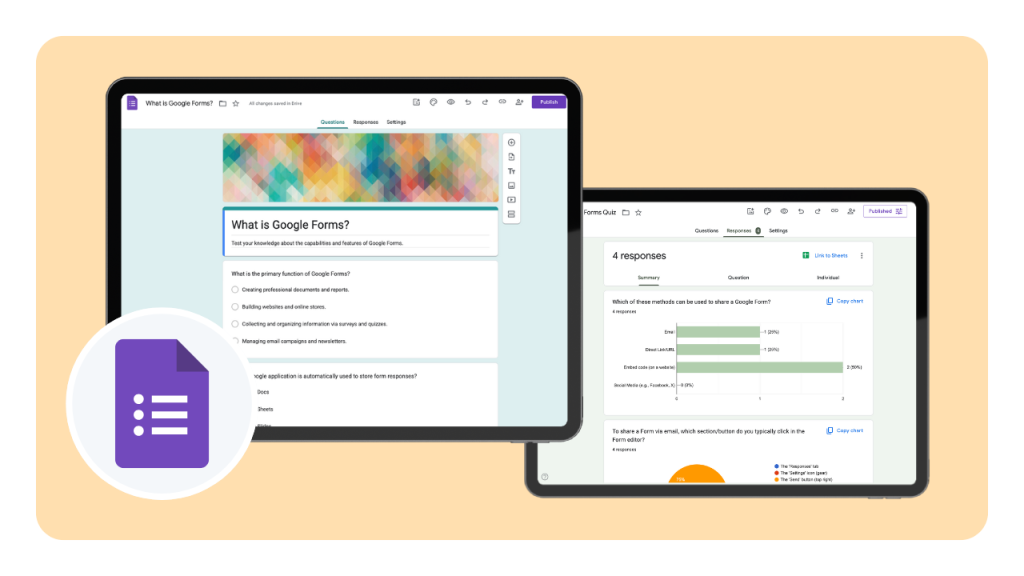 Google Forms builder and analytics.
