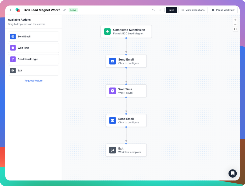 automated email sequence from an involve.me workflow.
